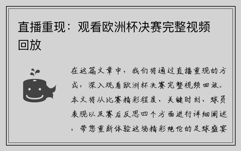 直播重现：观看欧洲杯决赛完整视频回放